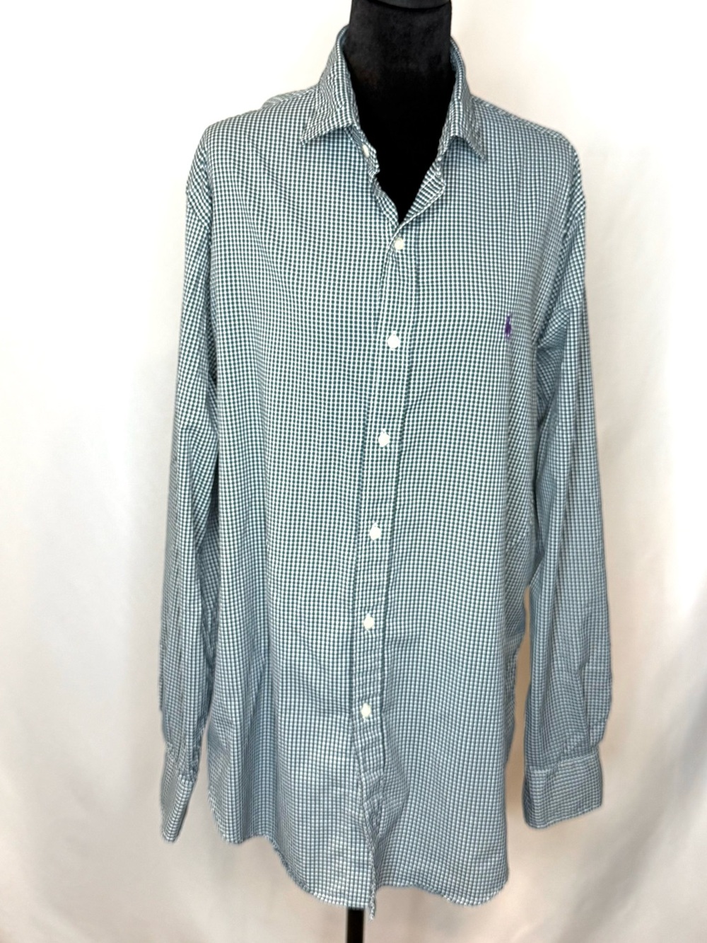 Polo by Ralph Lauren Green and White Gingham Button-Up Shirt Purple Pony